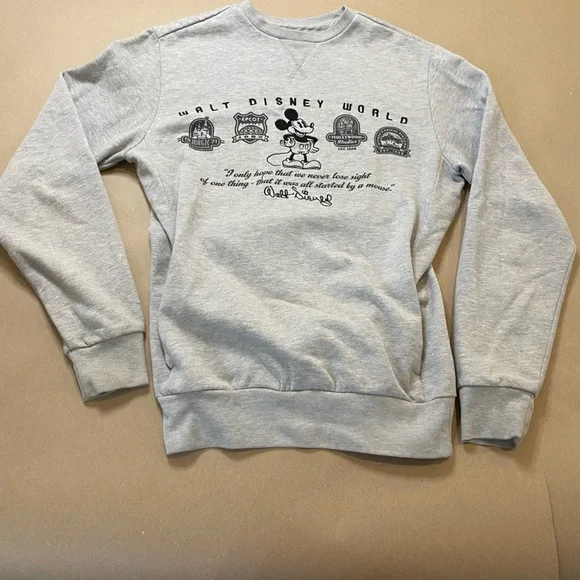 Disney Parks Adults Size Small Grey Sweatshirt Pockets Walt Disney World Mickey - Picture 6 of 13